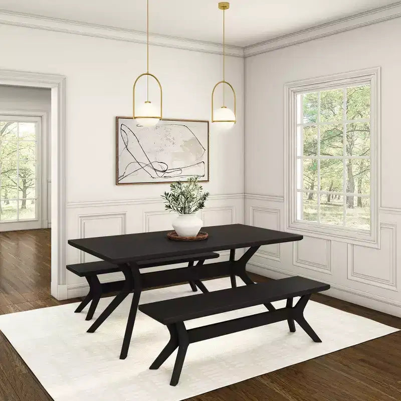 Table à manger rectangulaire Plank+Beam 72 Verso pour 6 personnes, table de cuisine à pieds croisés en bois massif