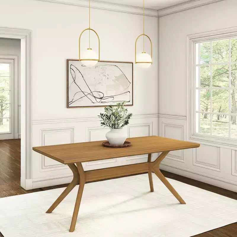 Plank+Beam 72 Verso Rectangular Dining Table for 6, Solid Wood Cross Leg Kitchen Table