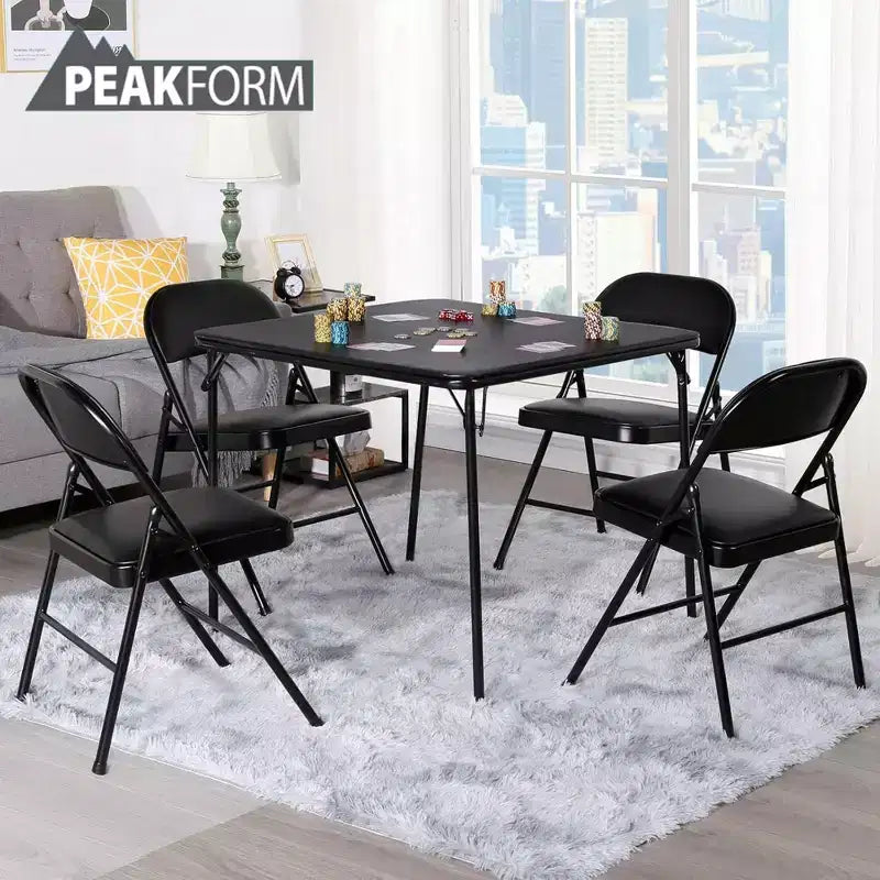 Peakform Ensemble de 5 Tables et Chaises Pliantes en Vinyle avec Nettoyage et Rangement Faciles pour la Maison, les Espaces Intérieurs et le Bureau, Noir