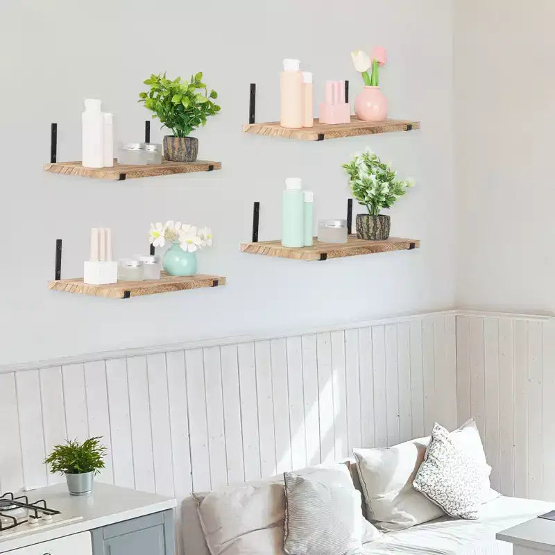 Lot de 4 étagères flottantes murales en bois Unique Bargains pour chambre, salon, salle de bain, cuisine