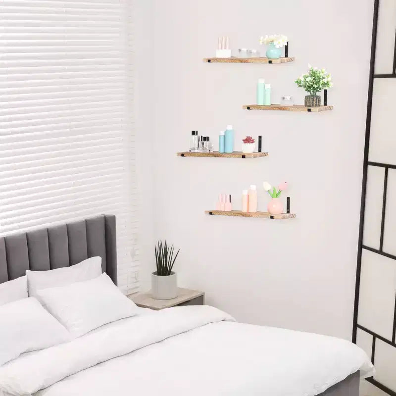 Lot de 4 étagères flottantes murales en bois Unique Bargains pour chambre, salon, salle de bain, cuisine