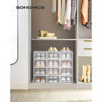 SONGMICS Boîtes à Chaussures, Lot de 12 Organiseurs de Rangement pour Chaussures, Boîtes en Plastique Transparent Empilables 23 x 33,3 x 14,3 cm, Conviennent jusqu'à la Pointure 45 (EU)