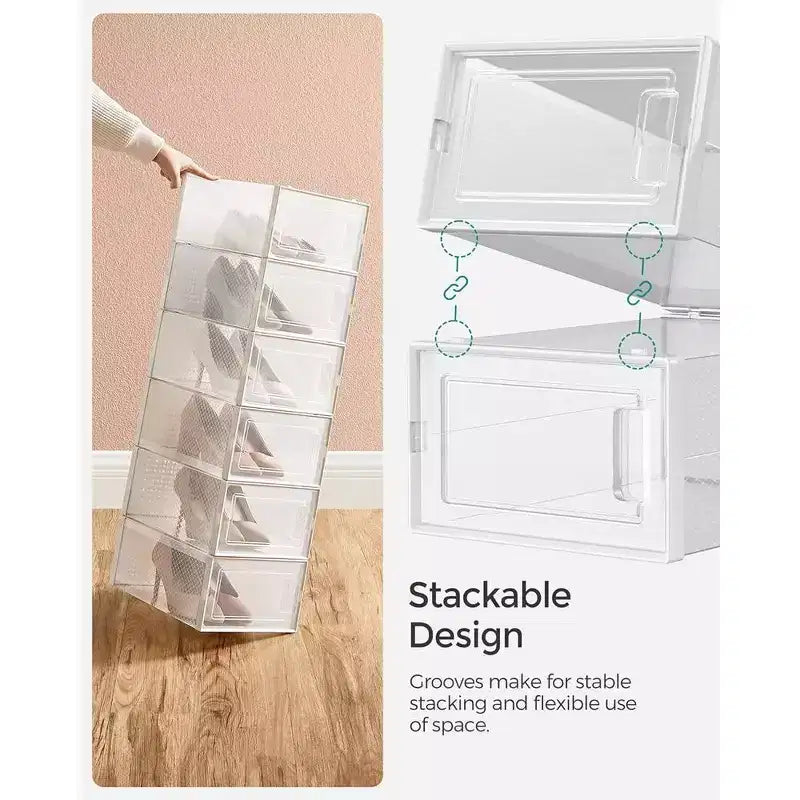 SONGMICS Boîtes à Chaussures, Lot de 12 Organiseurs de Rangement pour Chaussures, Boîtes en Plastique Transparent Empilables 23 x 33,3 x 14,3 cm, Conviennent jusqu'à la Pointure 45 (EU)