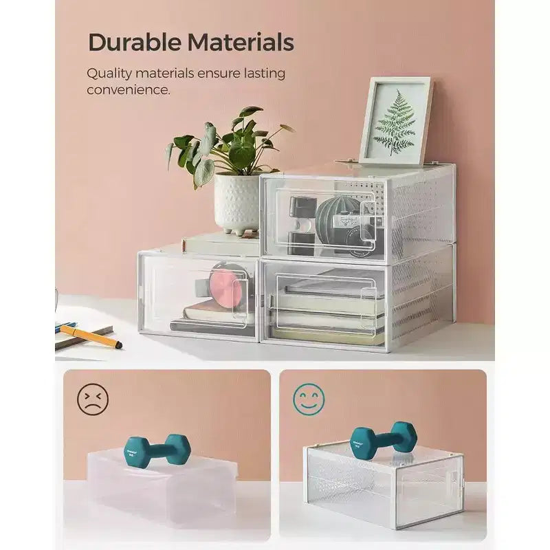 SONGMICS Boîtes à Chaussures, Lot de 12 Organiseurs de Rangement pour Chaussures, Boîtes en Plastique Transparent Empilables 23 x 33,3 x 14,3 cm, Conviennent jusqu'à la Pointure 45 (EU)