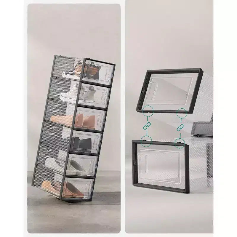 SONGMICS Boîtes à Chaussures, Lot de 12 Organiseurs de Rangement pour Chaussures, Boîtes en Plastique Transparent Empilables 23 x 33,3 x 14,3 cm, Conviennent jusqu'à la Pointure 45 (EU)