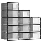 SONGMICS Shoe Boxes, Pack of 12 Shoe Storage Organizers, Stackable Clear Plastic Boxes 9.1 x 13.1 x 5.6 Inches, Fit up to US Size 11