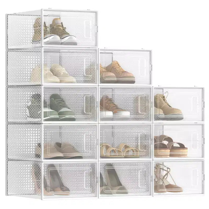 SONGMICS Boîtes à Chaussures, Lot de 12 Organiseurs de Rangement pour Chaussures, Boîtes en Plastique Transparent Empilables 23 x 33,3 x 14,3 cm, Conviennent jusqu'à la Pointure 45 (EU)