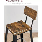 VASAGLE Lot de 2 tabourets de bar, hauteur de bar, avec dossier, chaises de bar, structure en acier, style industriel