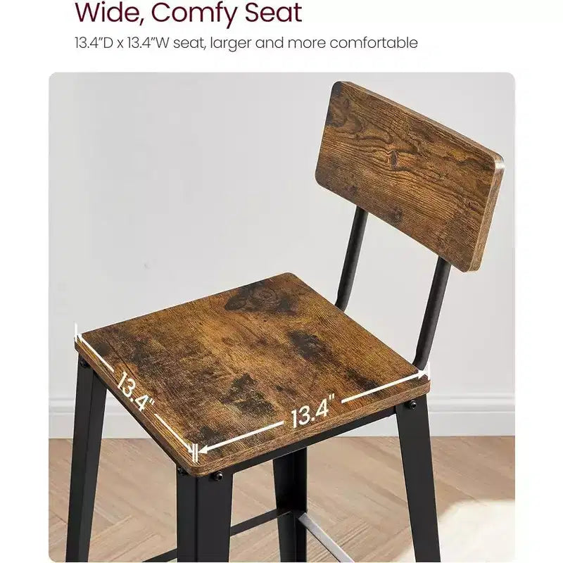 VASAGLE Lot de 2 tabourets de bar, hauteur de bar, avec dossier, chaises de bar, structure en acier, style industriel