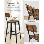 VASAGLE Lot de 2 tabourets de bar, hauteur de bar, avec dossier, chaises de bar, structure en acier, style industriel