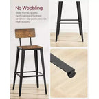 VASAGLE Lot de 2 tabourets de bar, hauteur de bar, avec dossier, chaises de bar, structure en acier, style industriel