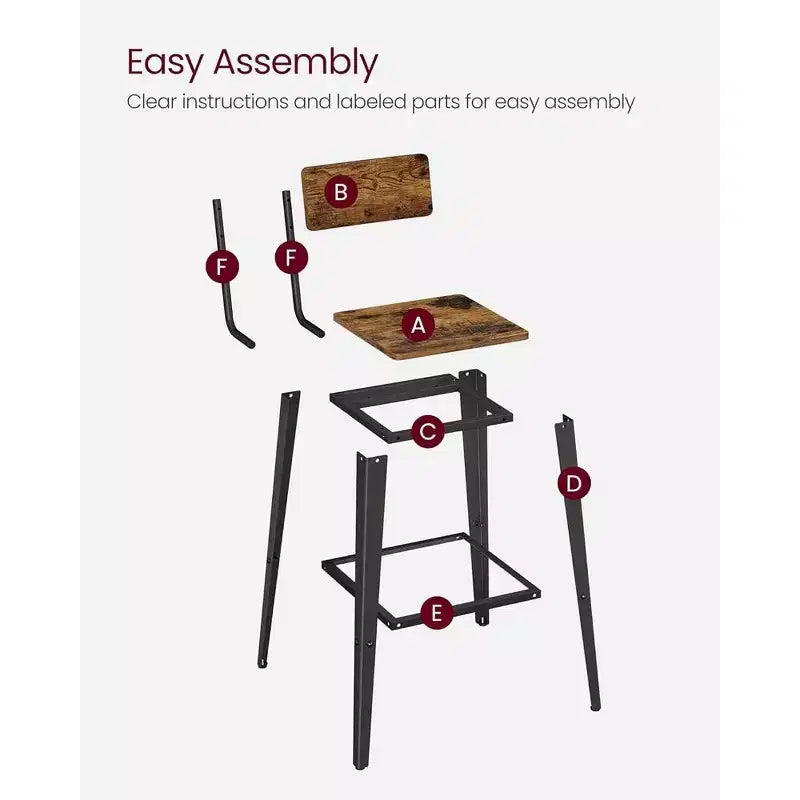 VASAGLE Lot de 2 tabourets de bar, hauteur de bar, avec dossier, chaises de bar, structure en acier, style industriel