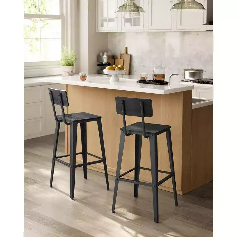 VASAGLE Lot de 2 tabourets de bar, hauteur de bar, avec dossier, chaises de bar, structure en acier, style industriel