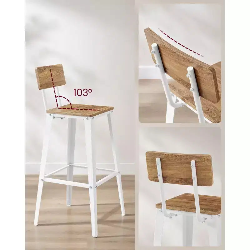 VASAGLE Lot de 2 tabourets de bar, hauteur de bar, avec dossier, chaises de bar, structure en acier, style industriel