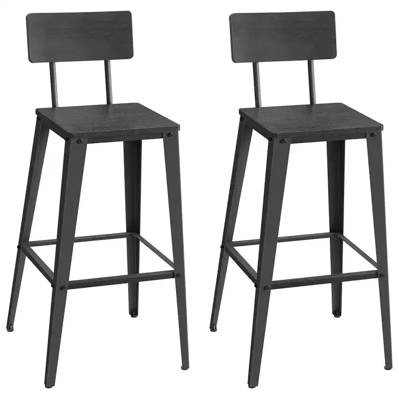 VASAGLE Set of 2 Bar Stools, Bar Height Stools, Tall Bar Stools with Back, Bar Chairs, Steel Frame, Industrial Style