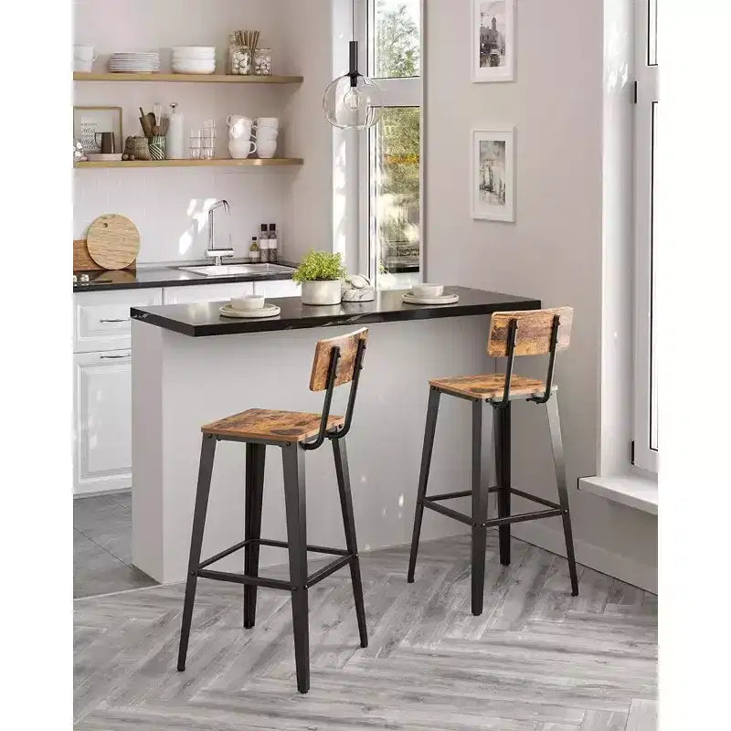 VASAGLE Lot de 2 tabourets de bar, hauteur de bar, avec dossier, chaises de bar, structure en acier, style industriel