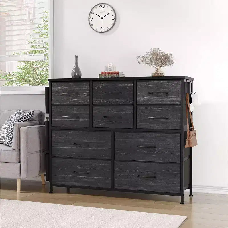Commode de chambre Whizmax, tiroir de rangement en tissu à 10 tiroirs, commodes et chiffonniers avec poches latérales, crochets pour placard, salon, couloir