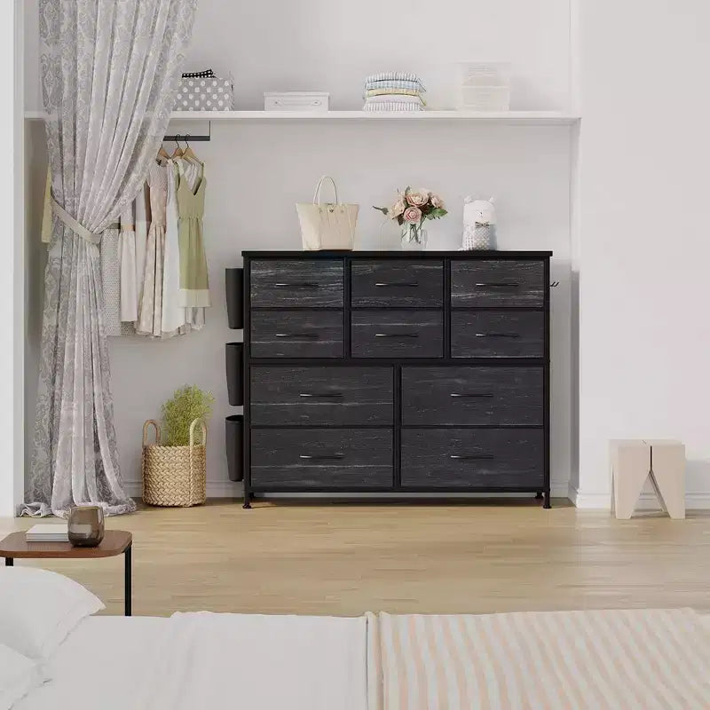 Commode de chambre Whizmax, tiroir de rangement en tissu à 10 tiroirs, commodes et chiffonniers avec poches latérales, crochets pour placard, salon, couloir