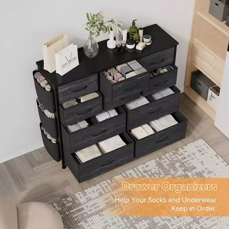 Commode de chambre Whizmax, tiroir de rangement en tissu à 10 tiroirs, commodes et chiffonniers avec poches latérales, crochets pour placard, salon, couloir