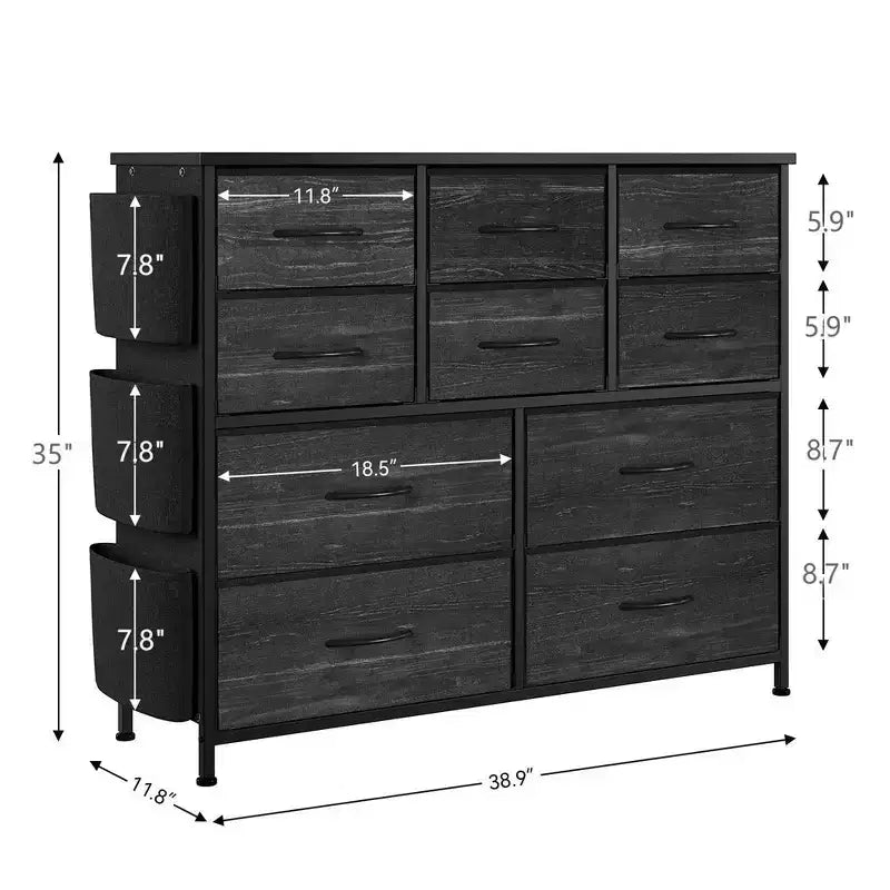 Commode de chambre Whizmax, tiroir de rangement en tissu à 10 tiroirs, commodes et chiffonniers avec poches latérales, crochets pour placard, salon, couloir