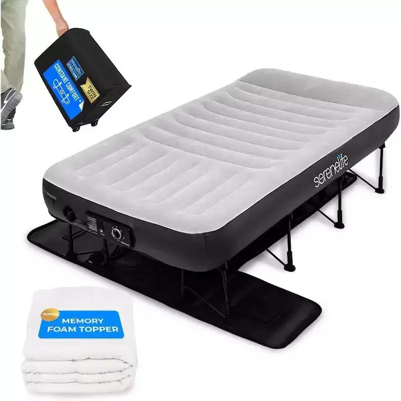 SereneLife Luxe Series EZ Bed - Twin Air Mattress with Frame - SLEZBDTW10LX