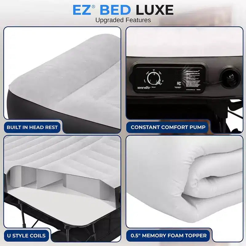 SereneLife Luxe Series EZ Bed - Matelas pneumatique une place avec cadre - SLEZBDTW10LX