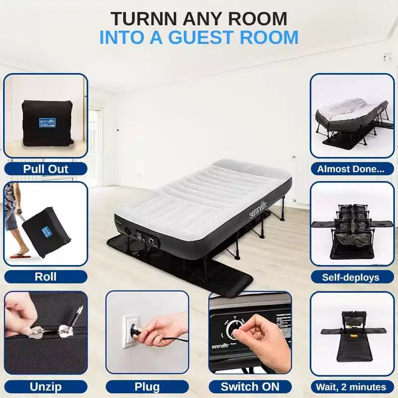 SereneLife Luxe Series EZ Bed - Matelas pneumatique une place avec cadre - SLEZBDTW10LX