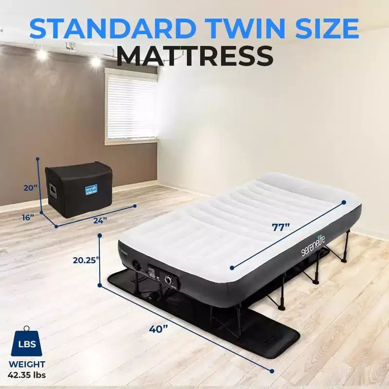 SereneLife Luxe Series EZ Bed - Matelas pneumatique une place avec cadre - SLEZBDTW10LX