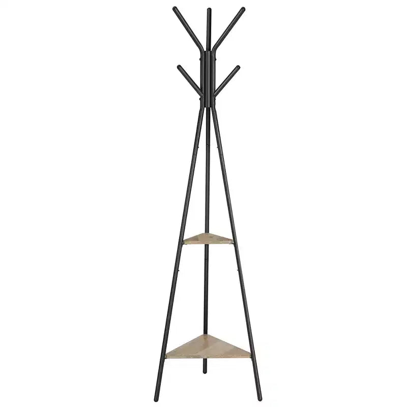 VASAGLE Coat Rack Freestanding, Coat Hanger Stand, Hall Tree with 2 Shelves, for Clothes, Hat, Bag, Industrial Style