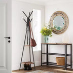 VASAGLE Portemanteau sur pied, Porte-manteau, Arbre d'entrée avec 2 étagères, pour vêtements, chapeaux, sacs, style industriel
