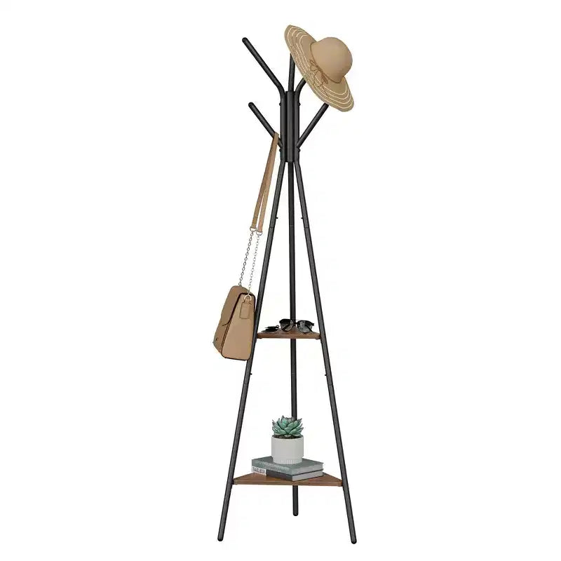VASAGLE Portemanteau sur pied, Porte-manteau, Arbre d'entrée avec 2 étagères, pour vêtements, chapeaux, sacs, style industriel