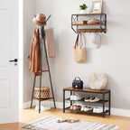 VASAGLE Portemanteau sur pied, Porte-manteau, Arbre d'entrée avec 2 étagères, pour vêtements, chapeaux, sacs, style industriel