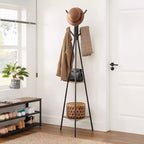 VASAGLE Portemanteau sur pied, Porte-manteau, Arbre d'entrée avec 2 étagères, pour vêtements, chapeaux, sacs, style industriel