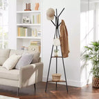 VASAGLE Portemanteau sur pied, Porte-manteau, Arbre d'entrée avec 2 étagères, pour vêtements, chapeaux, sacs, style industriel