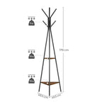 VASAGLE Portemanteau sur pied, Porte-manteau, Arbre d'entrée avec 2 étagères, pour vêtements, chapeaux, sacs, style industriel