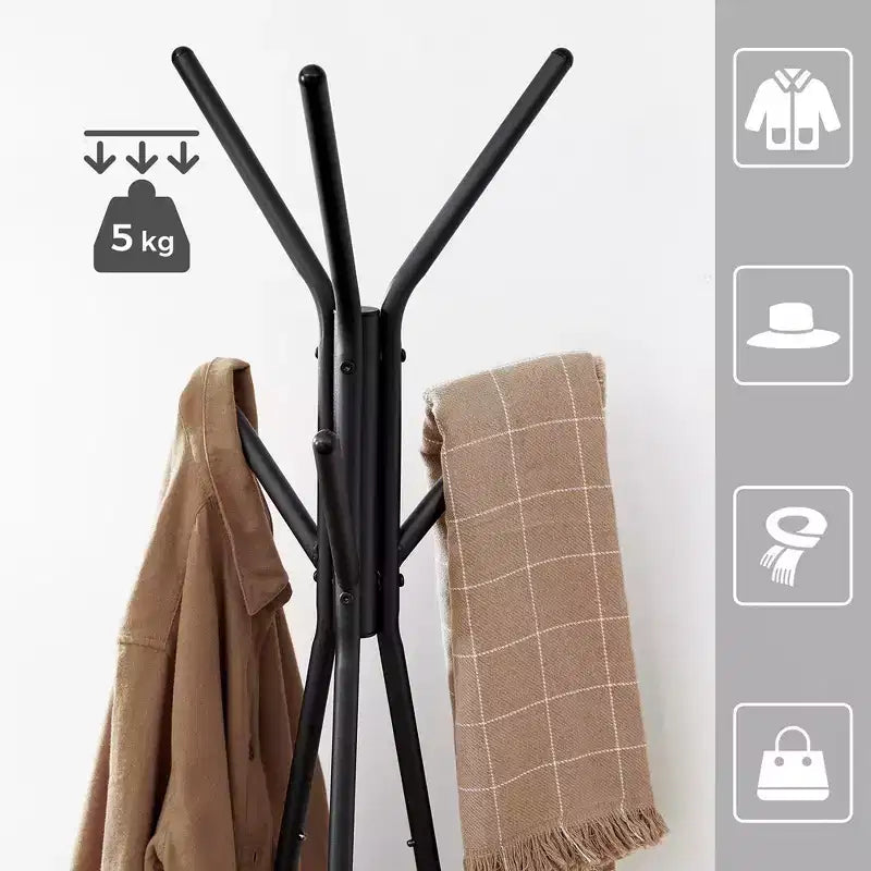 VASAGLE Portemanteau sur pied, Porte-manteau, Arbre d'entrée avec 2 étagères, pour vêtements, chapeaux, sacs, style industriel