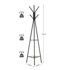 VASAGLE Portemanteau sur pied, Porte-manteau, Arbre d'entrée avec 2 étagères, pour vêtements, chapeaux, sacs, style industriel