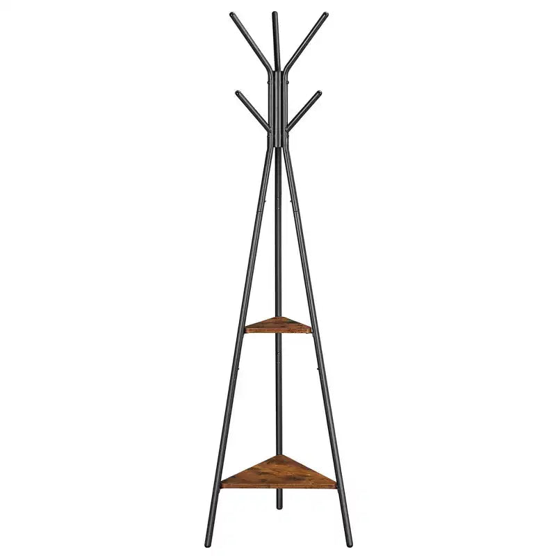 VASAGLE Portemanteau sur pied, Porte-manteau, Arbre d'entrée avec 2 étagères, pour vêtements, chapeaux, sacs, style industriel