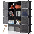 12-Cube Storage Organizer with Doors Waterproof Modular Bookcase Shelf Unit for Living Room Bedroom