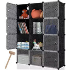 12-Cube Storage Organizer with Doors Waterproof Modular Bookcase Shelf Unit for Living Room Bedroom