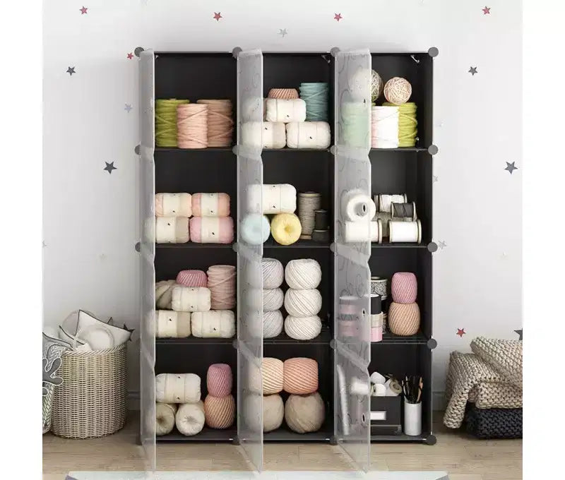 Meuble de rangement 12 cubes avec portes, étagère bibliothèque modulable étanche pour salon ou chambre à coucher