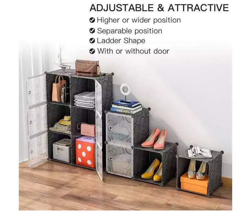 Meuble de rangement 12 cubes avec portes, étagère bibliothèque modulable étanche pour salon ou chambre à coucher