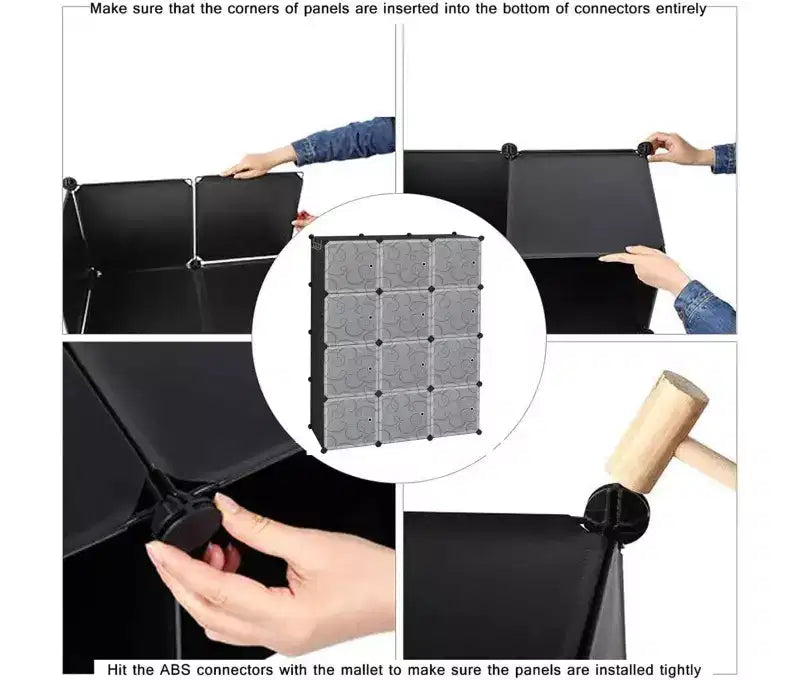 Meuble de rangement 12 cubes avec portes, étagère bibliothèque modulable étanche pour salon ou chambre à coucher