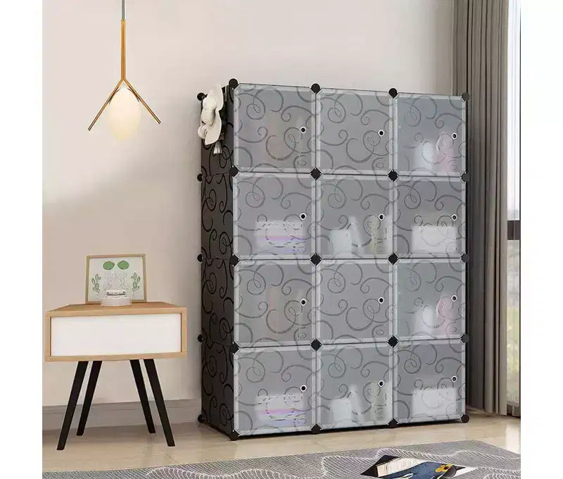 Meuble de rangement 12 cubes avec portes, étagère bibliothèque modulable étanche pour salon ou chambre à coucher
