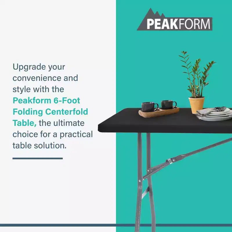 Table de banquet pliante Peakform polyvalente et légère avec base sécurisée pour événements intérieurs et extérieurs, 1,8 m, noire