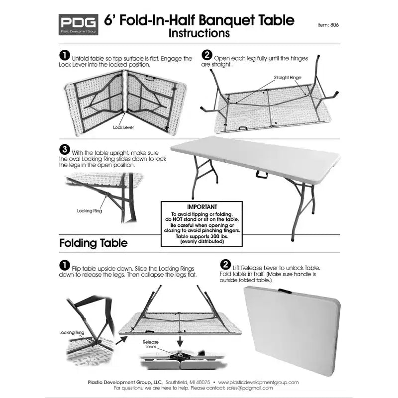 Table de banquet pliante Peakform polyvalente et légère avec base sécurisée pour événements intérieurs et extérieurs, 1,8 m, noire