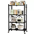 4-Tier Foldable Metal Storage Shelf with Rolling Wheels Heavy Duty Wire Organizer Rack Black