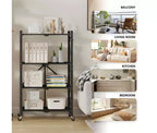Étagère de rangement pliable en métal à 4 niveaux avec roulettes, support organisateur en fil métallique robuste noir