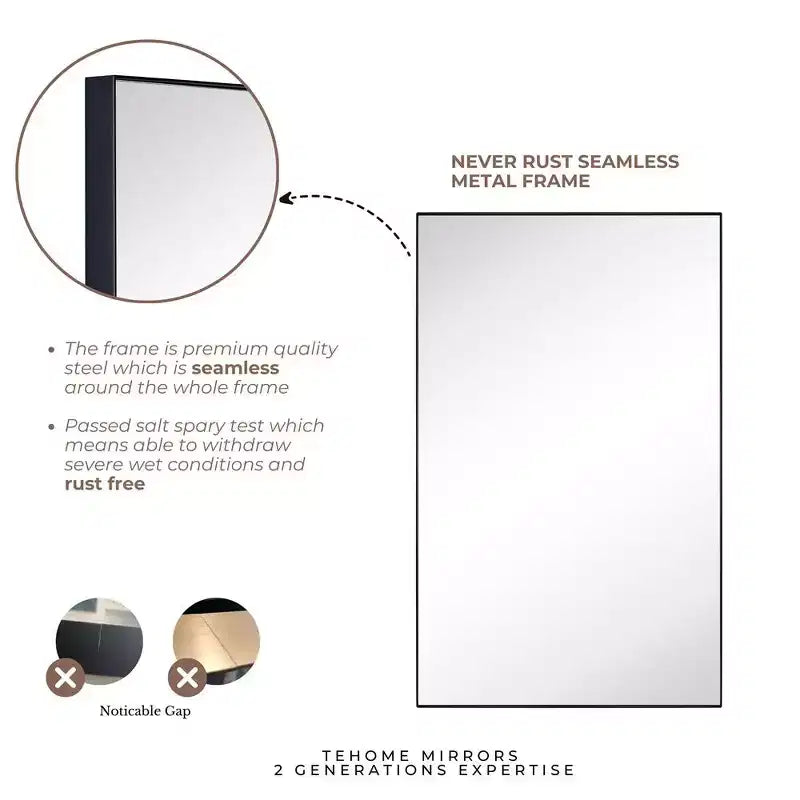 TEHOME Yasine Armoire à pharmacie rectangulaire en métal encadrée avec miroir et étagères réglables