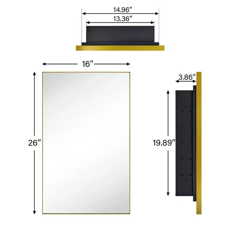 TEHOME Yasine Armoire à pharmacie rectangulaire en métal encadrée avec miroir et étagères réglables